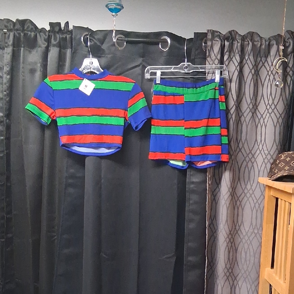 Striped Blue, Red, and Green Women's Shorts